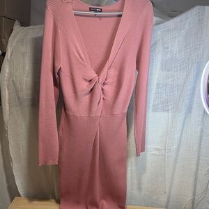 Fashion Nova Dusty Pink Long Sleeve Dress